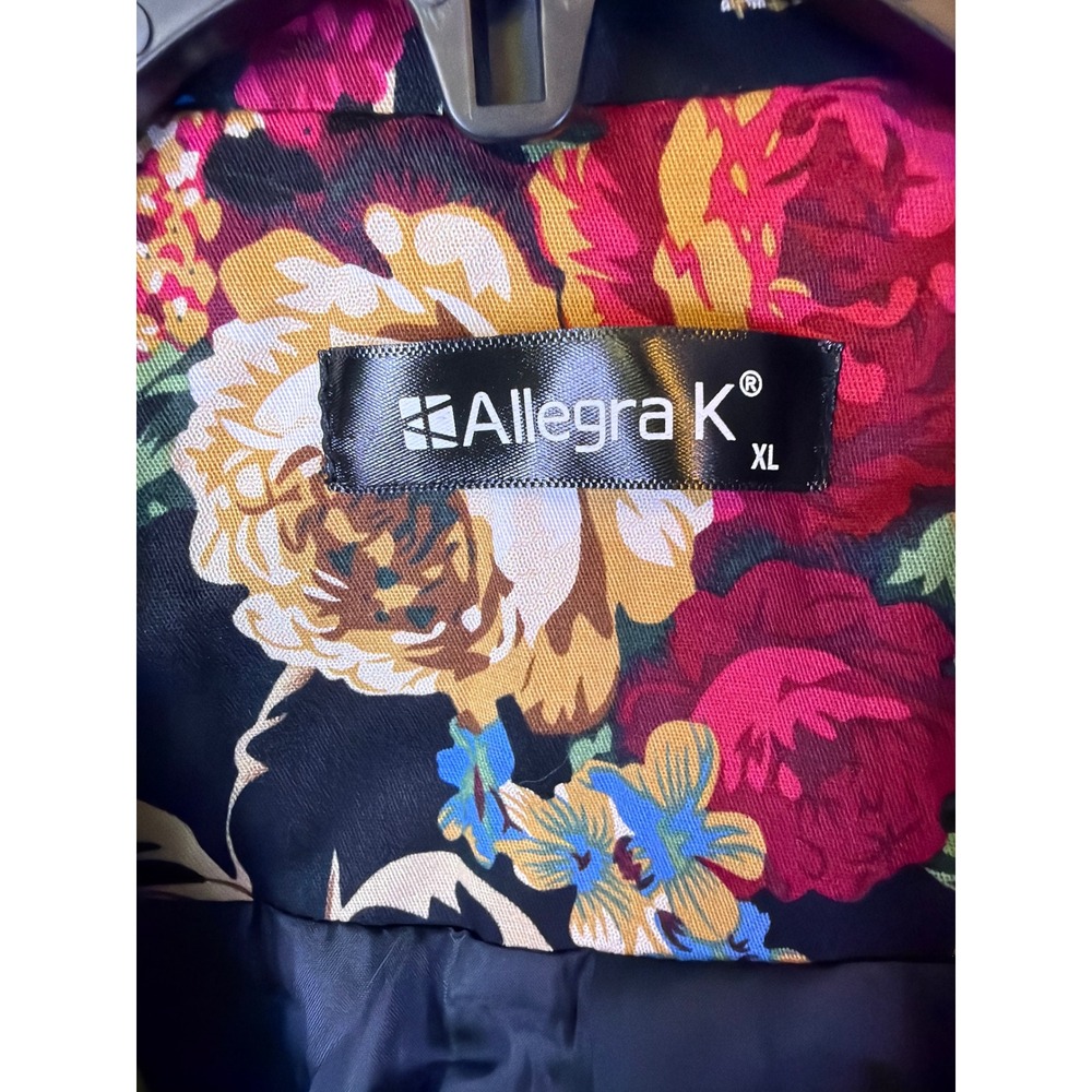 Allegra K Floral Blazer Womens XL Black Multicolor Rose Print Notch Lapel Jacket - Picture 3 of 8